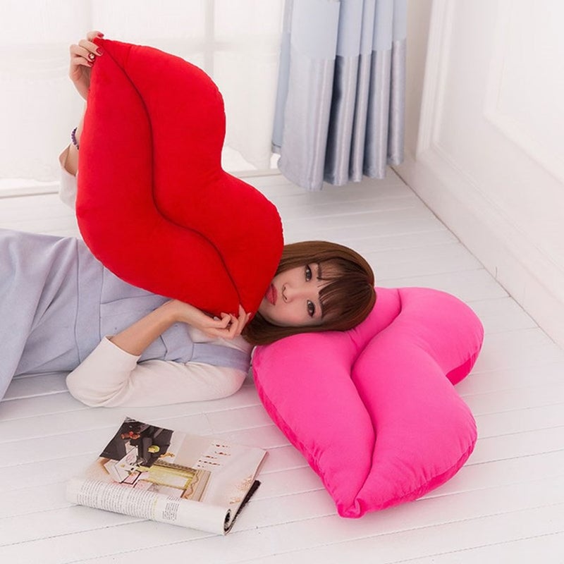 LEVINIS Hot Pink Lip Shape Throw Pillows Girls Soft Velvet Decorative Reversible Pillow Cushion for Bed Couch Office 23.6 x 13.6 Inch - Image 4